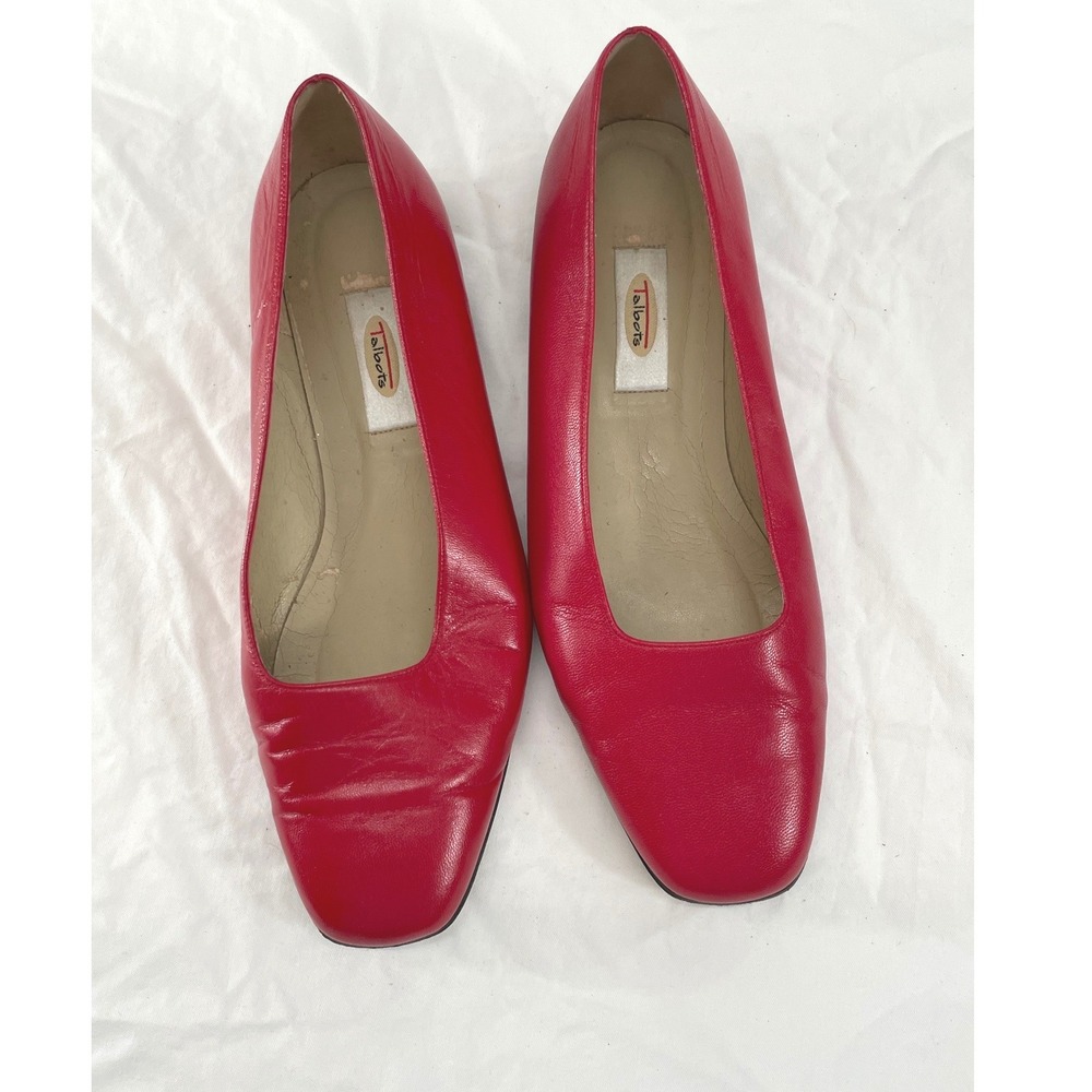 Talbots Women Shoes 8.5 WW Flats Red Leather Square Toe Low Heel Business Casual